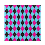 Blue Pink And Black Argyle Pattern Print Silk Bandana