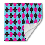 Blue Pink And Black Argyle Pattern Print Silk Bandana