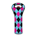 Blue Pink And Black Argyle Pattern Print Single Neoprene Wine Tote