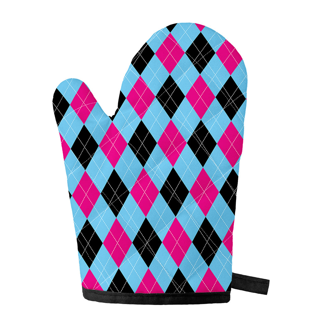 Blue Pink And Black Argyle Pattern Print Single Oven Mitt