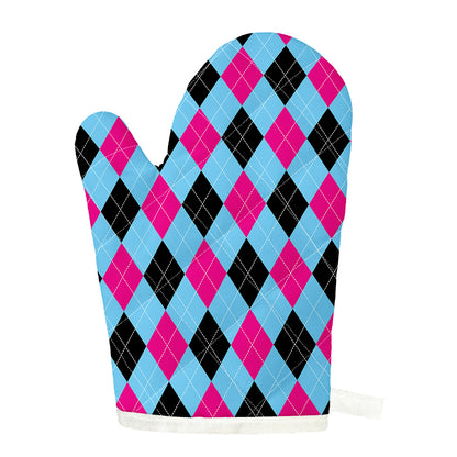 Blue Pink And Black Argyle Pattern Print Single Oven Mitt