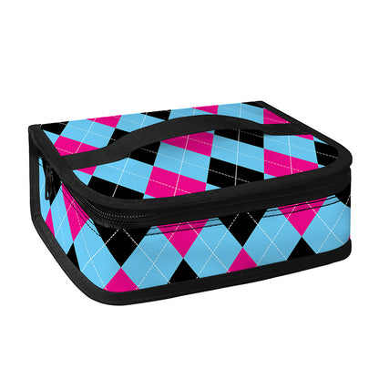Blue Pink And Black Argyle Pattern Print Small Lunch Bag