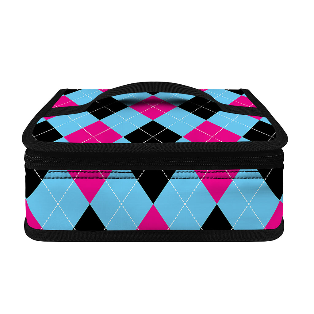 Blue Pink And Black Argyle Pattern Print Small Lunch Bag