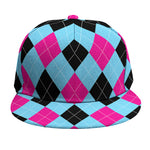 Blue Pink And Black Argyle Pattern Print Snapback Cap