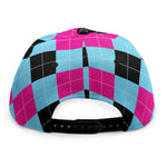 Blue Pink And Black Argyle Pattern Print Snapback Cap