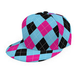 Blue Pink And Black Argyle Pattern Print Snapback Cap