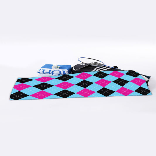 Blue Pink And Black Argyle Pattern Print Sports Towel