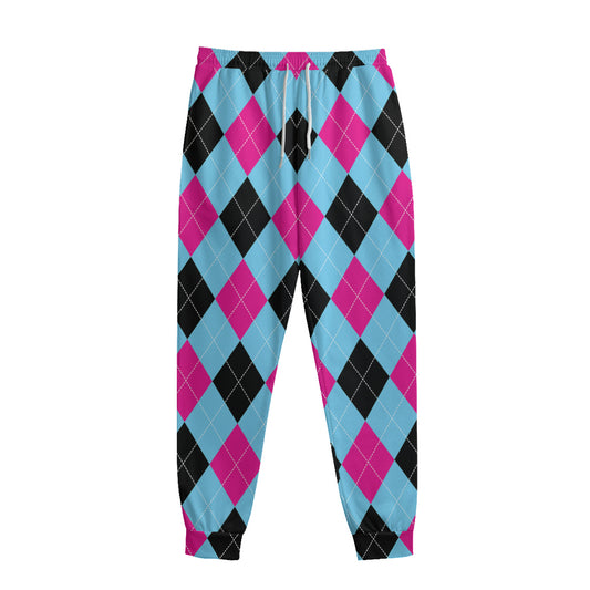 Blue Pink And Black Argyle Pattern Print Sweatpants