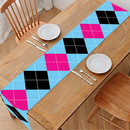Blue Pink And Black Argyle Pattern Print Table Runner
