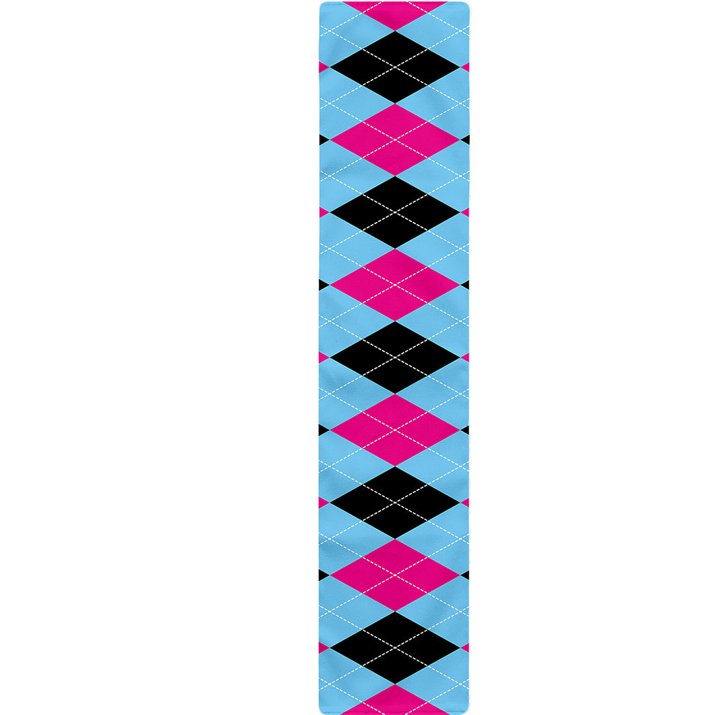 Blue Pink And Black Argyle Pattern Print Table Runner