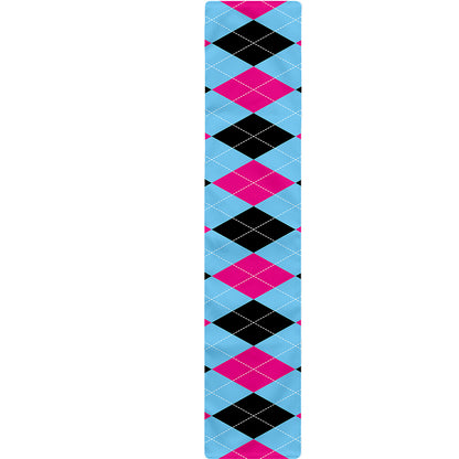 Blue Pink And Black Argyle Pattern Print Table Runner
