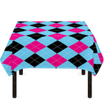 Blue Pink And Black Argyle Pattern Print Tablecloth