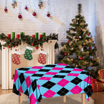 Blue Pink And Black Argyle Pattern Print Tablecloth
