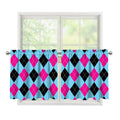 Blue Pink And Black Argyle Pattern Print Tier Curtains