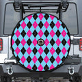 Blue Pink And Black Argyle Pattern Print Tire Cover With Camera Hole