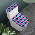 Blue Pink And Black Argyle Pattern Print Toilet Lid And Tank Cover Set