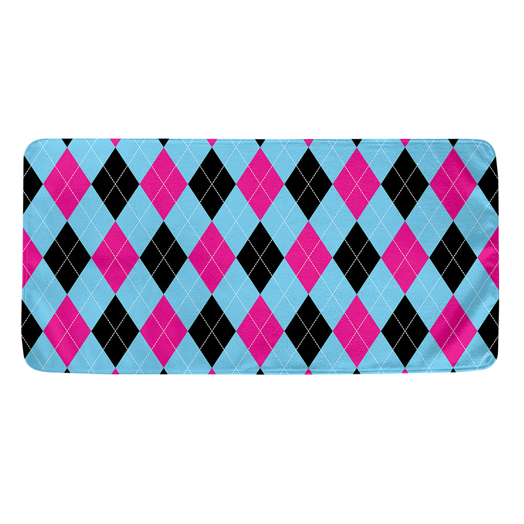 Blue Pink And Black Argyle Pattern Print Towel