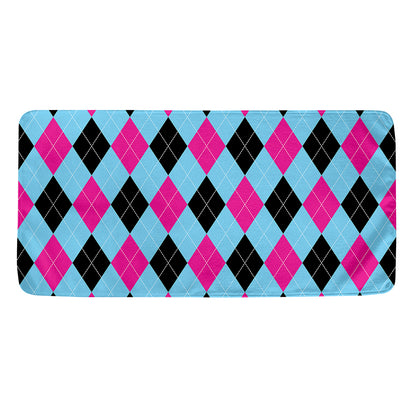 Blue Pink And Black Argyle Pattern Print Towel