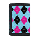 Blue Pink And Black Argyle Pattern Print Trifold Wallet