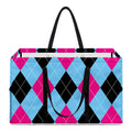 Blue Pink And Black Argyle Pattern Print Utility Tote Bag