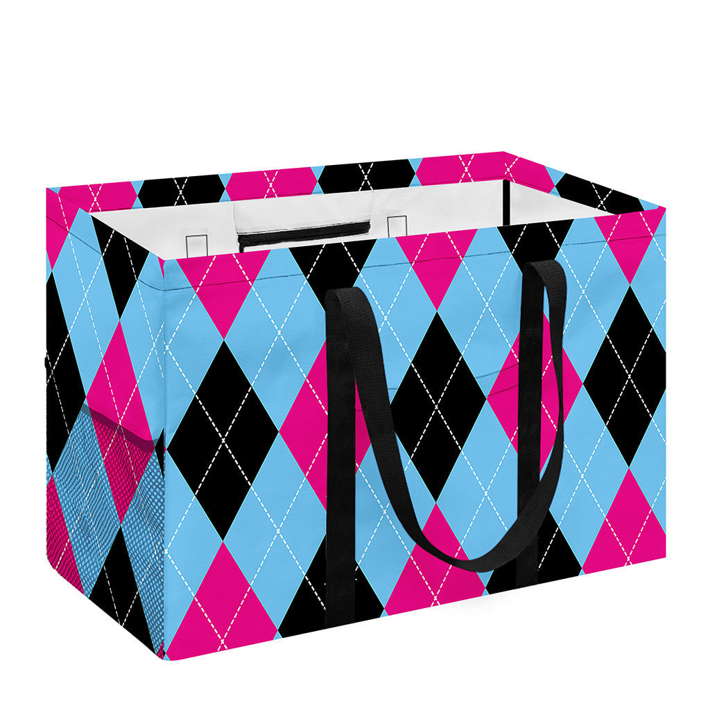 Blue Pink And Black Argyle Pattern Print Utility Tote Bag
