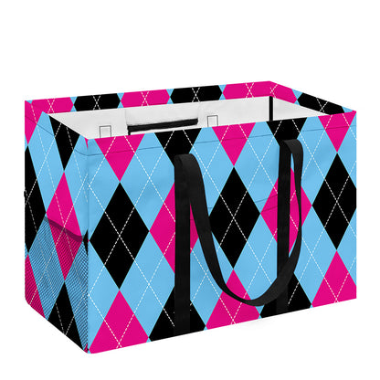 Blue Pink And Black Argyle Pattern Print Utility Tote Bag