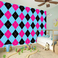 Blue Pink And Black Argyle Pattern Print Wall Sticker
