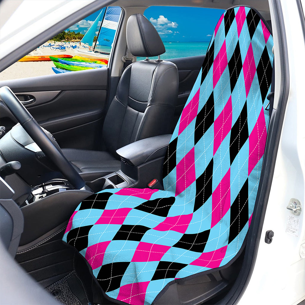 Blue Pink And Black Argyle Pattern Print Waterproof Car Seat Cover