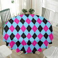 Blue Pink And Black Argyle Pattern Print Waterproof Round Tablecloth