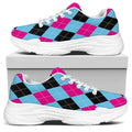 Blue Pink And Black Argyle Pattern Print White Chunky Shoes