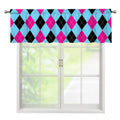 Blue Pink And Black Argyle Pattern Print Window Valance