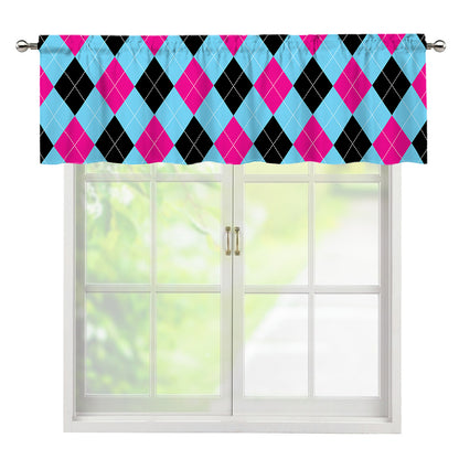 Blue Pink And Black Argyle Pattern Print Window Valance