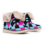 Blue Pink And Black Argyle Pattern Print Winter Boots