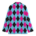 Blue Pink And Black Argyle Pattern Print Women's Blazer