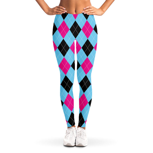 Blue Pink And Black Argyle Pattern Print Women's Leggings