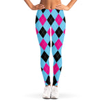 Blue Pink And Black Argyle Pattern Print Women's Leggings
