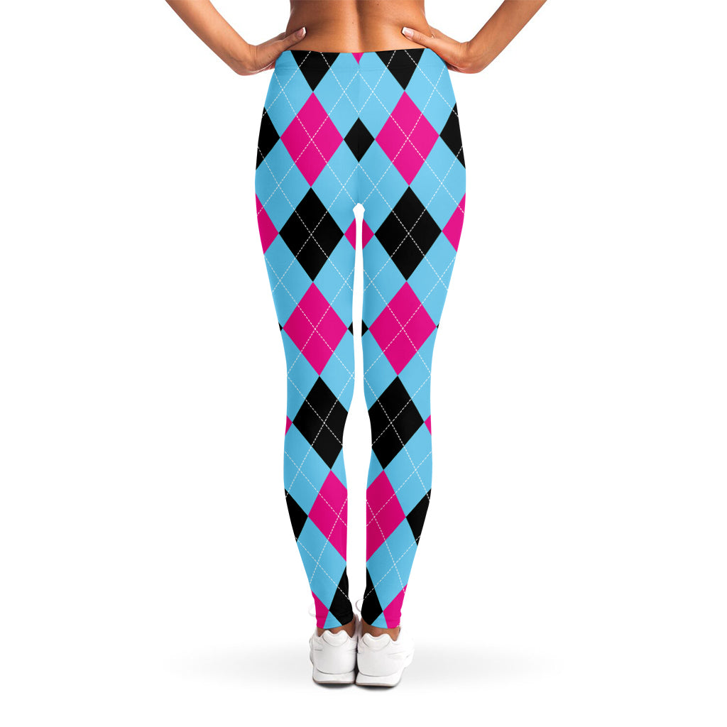 Blue Pink And Black Argyle Pattern Print Women's Leggings