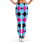 Blue Pink And Black Argyle Pattern Print Women's Leggings