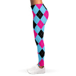 Blue Pink And Black Argyle Pattern Print Women's Leggings