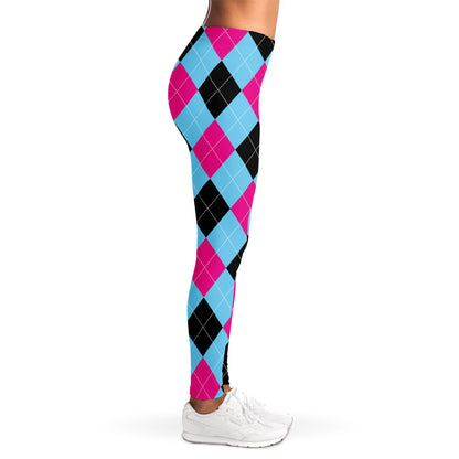 Blue Pink And Black Argyle Pattern Print Women's Leggings