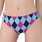 Blue Pink And Black Argyle Pattern Print Women's Panties