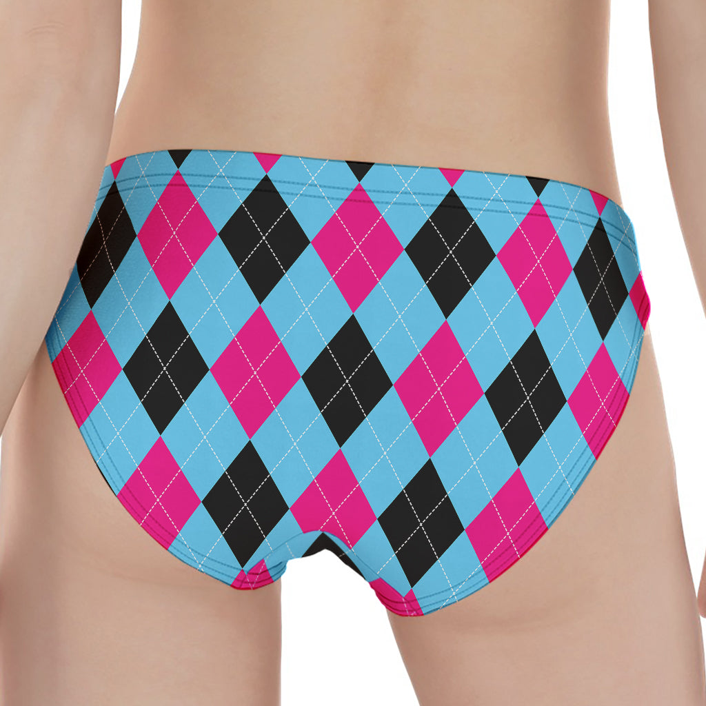 Blue Pink And Black Argyle Pattern Print Women's Panties