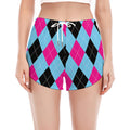 Blue Pink And Black Argyle Pattern Print Women's Split Running Shorts