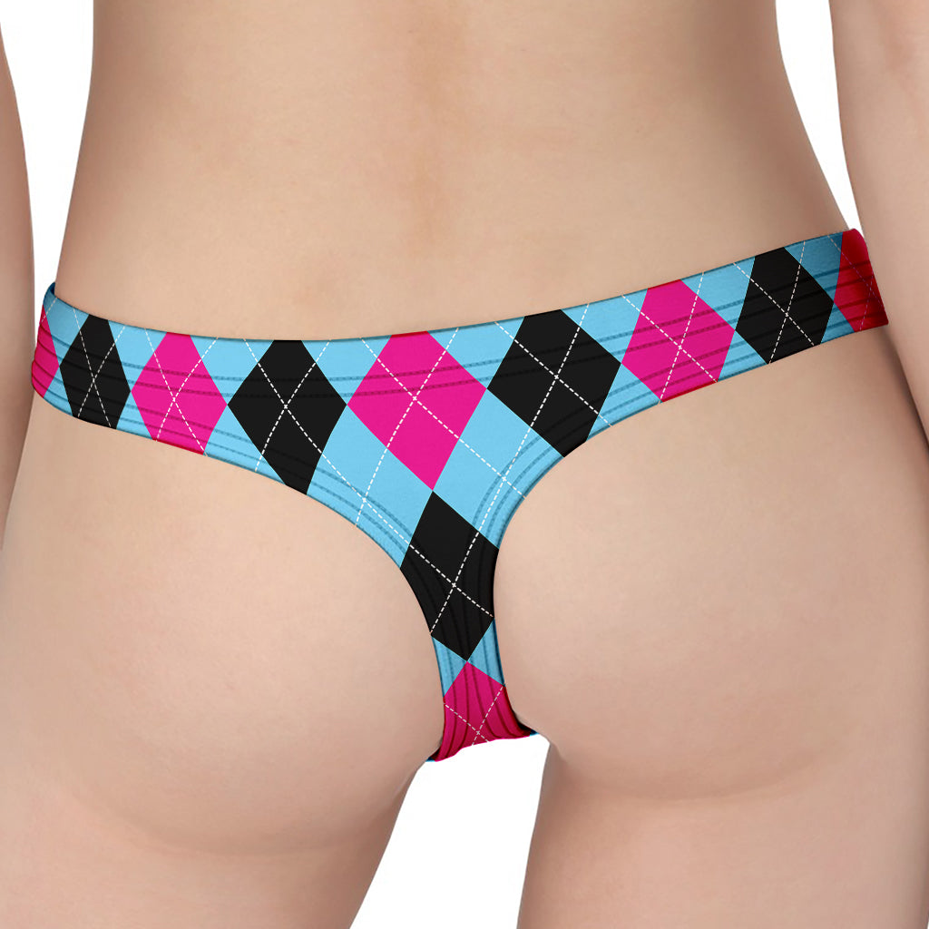 Blue Pink And Black Argyle Pattern Print Women's Thong