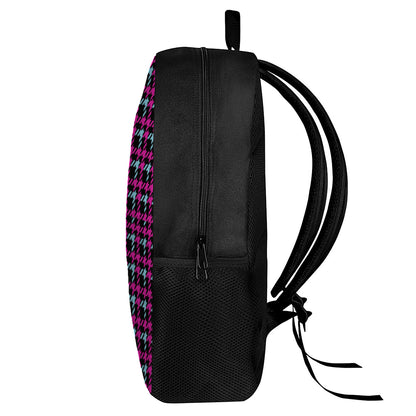Blue Pink And Black Houndstooth Print 17 Inch Backpack
