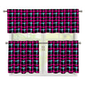 Blue Pink And Black Houndstooth Print 3 Piece Kitchen Curtains