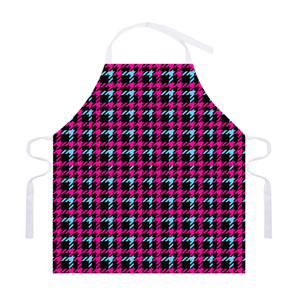 Blue Pink And Black Houndstooth Print Adjustable Apron