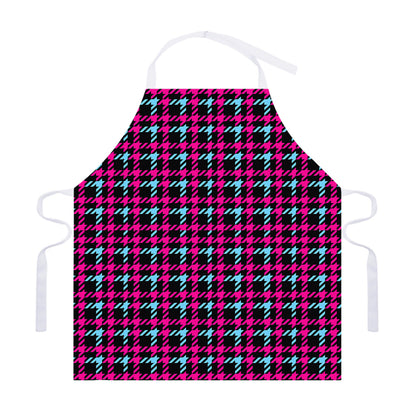 Blue Pink And Black Houndstooth Print Adjustable Apron