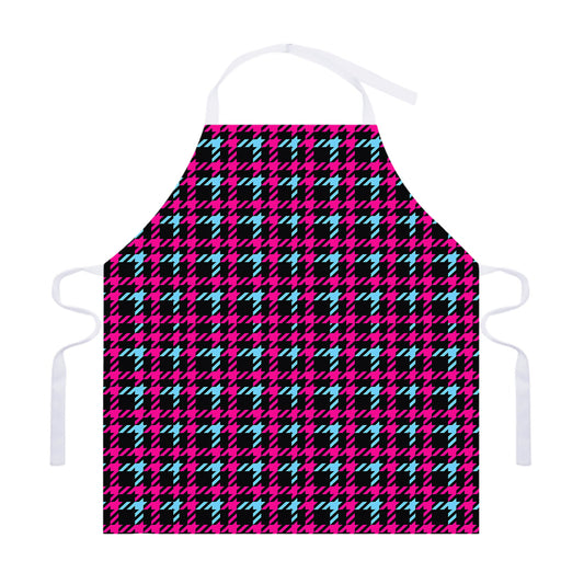 Blue Pink And Black Houndstooth Print Adjustable Apron