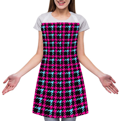Blue Pink And Black Houndstooth Print Adjustable Apron